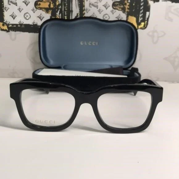 ✨ Luxury New Authentic Gucci GG1138O 001 Black Square Eyeglasses ✨